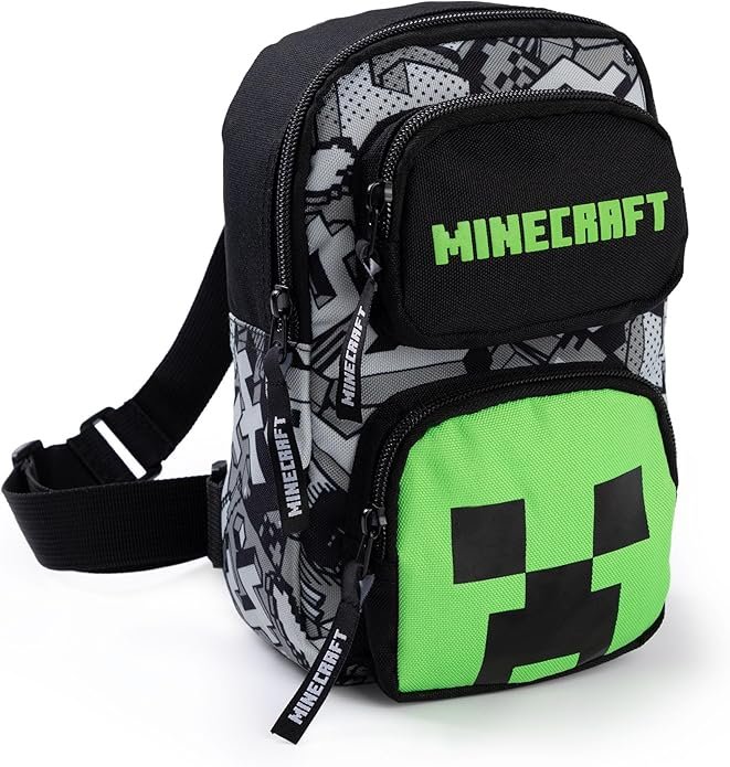 Creeper Sac noir | Bandoulière ajustable avec fermeture éclair pour garçons | Sac de rangement pour objets personnels