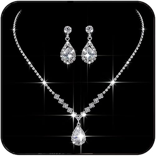 JAKAWIN Silver Jewelry Set Strass Prom Wedding Collier Boucles d'oreilles