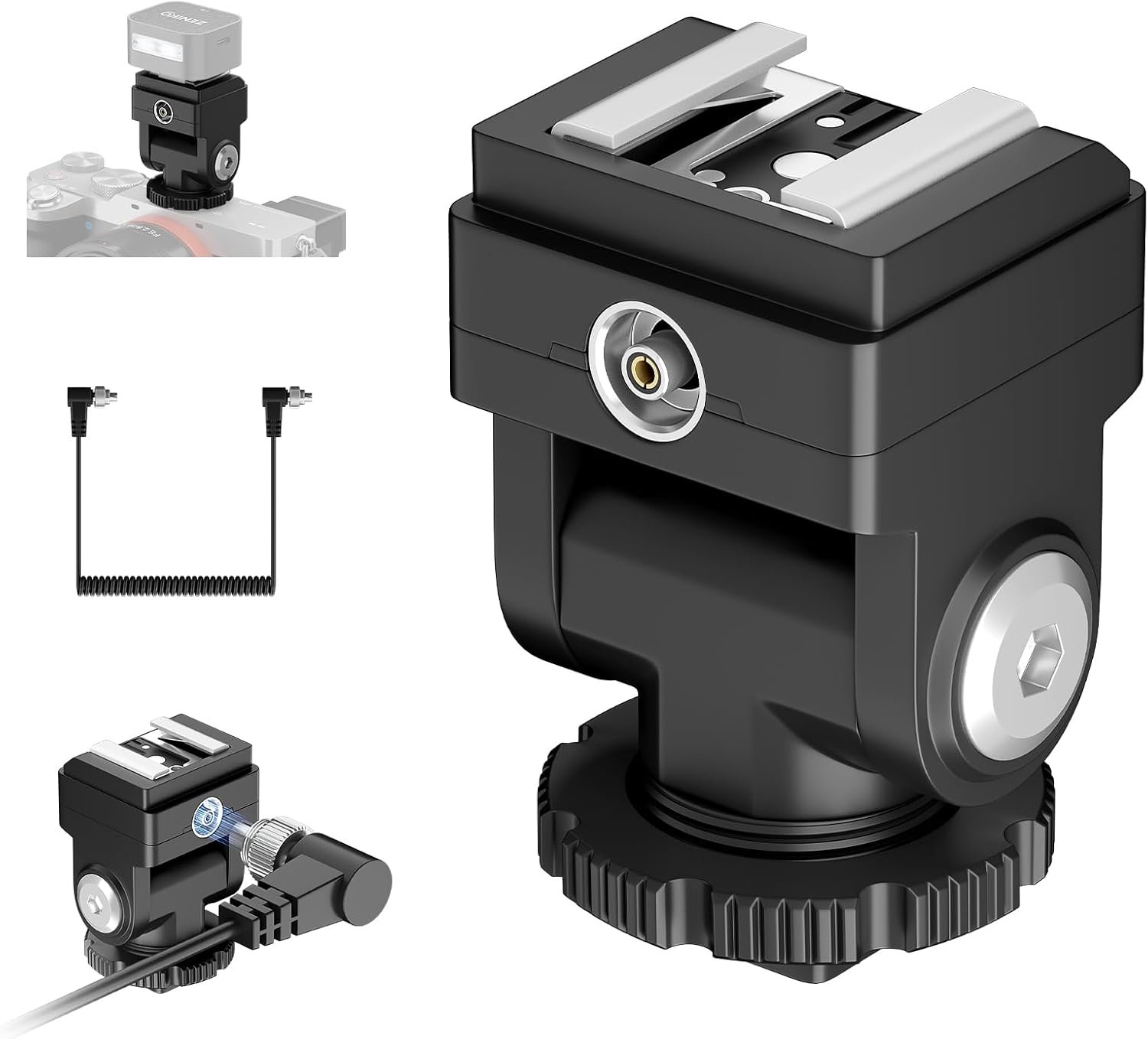 Sabot de flash pour appareil photo avec câble flash PC, prend en charge la mesure automatique TTL, synchronisation à haute vitesse, prend en charge le module de contrôle de ligne PC