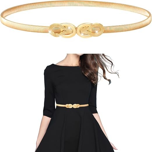 Ceinture en métal dorée pour femme, taille réglable et mince, dorée, élastique, fine, cinch mince pour robe