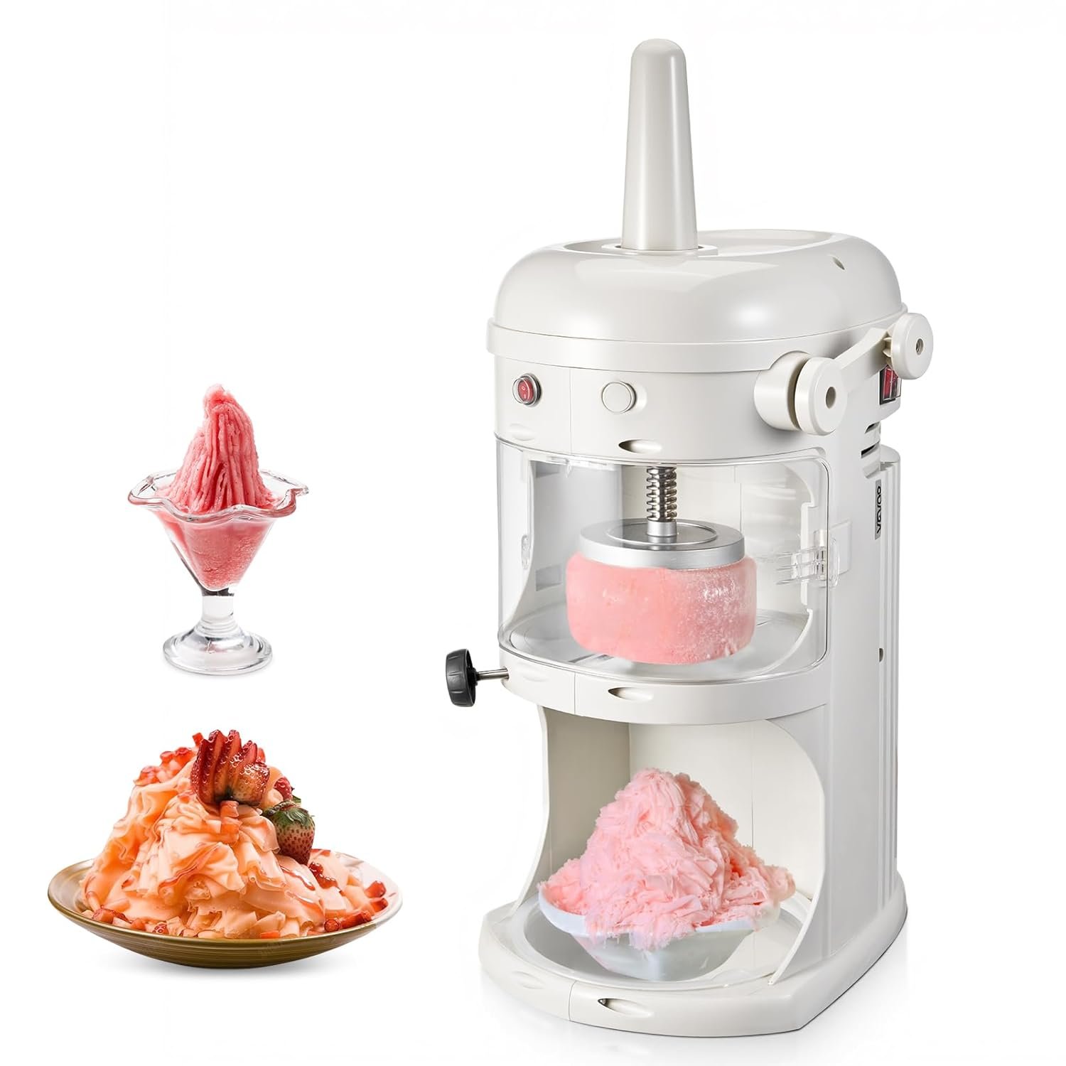 VEVOR Commercial Ice Shaver Crusher, 220lbs/hr Electric Fluffy Ice & Snow Cone Machine, 250W 1500RPM Tabletop Fluffy Shaved-Ice Machine for Parties Events Snack Bar, Home and Commercial Use (White)