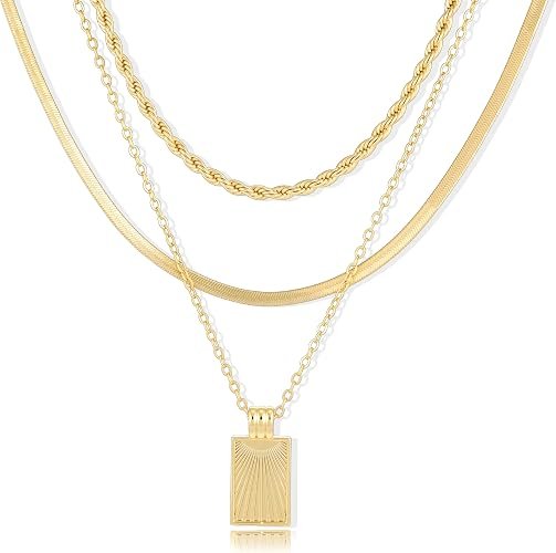 Colliers en or en couches pour femmes, 14K Plated Dainty Stackable Pendentif Set