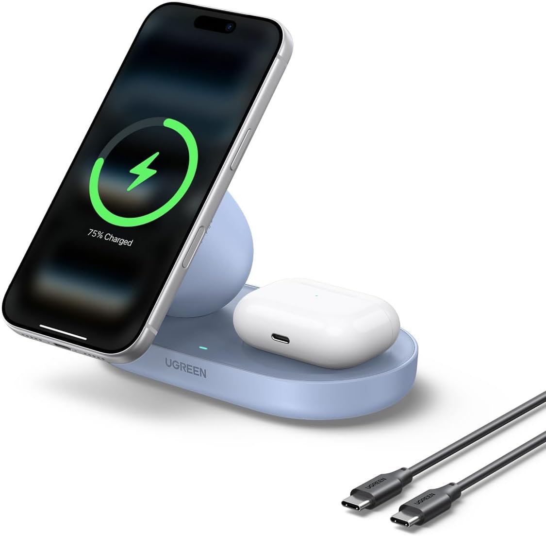 Zapix 2 en 1 Chargeur Induction iPhone MagSafe Qi2 15W (Bleu) Compatible avec iPhone 17 16 15 14 13 12 Air Plus Pro Max, AirPods 4 3 Pro 3 2 1, Chargeur sans Fil Magnétique Charge Rapide