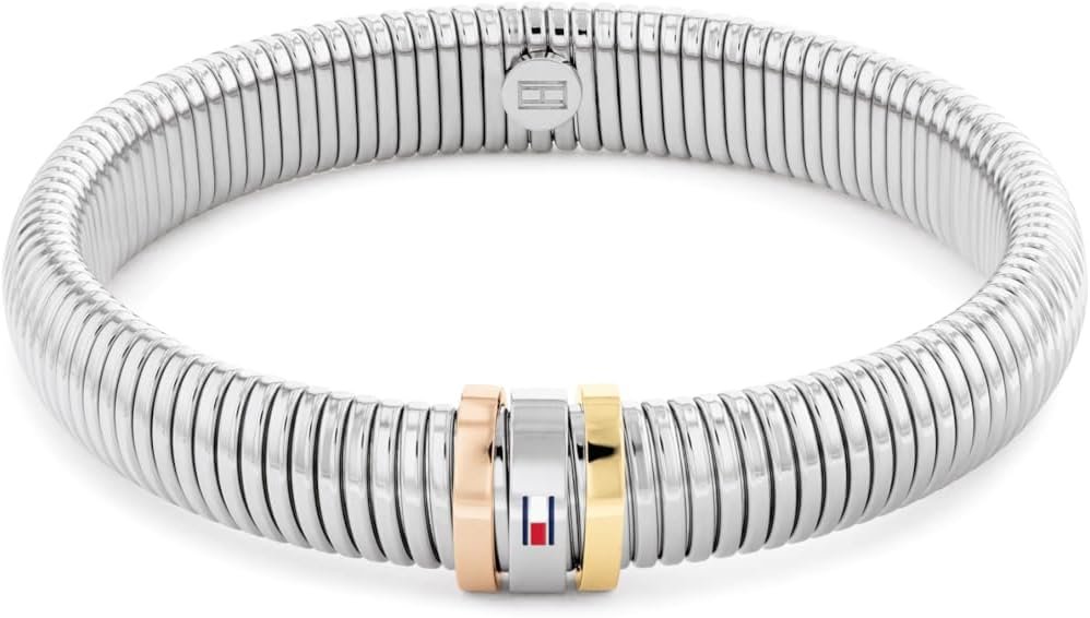 Tommy Hilfiger Jewelry Bracelet Jonc Élastique pour Femme en Acier Inoxydable, Taille: Wide-Couleur: Two-Tone