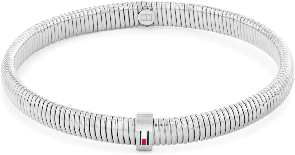 Tommy Hilfiger Jewelry Bracelet Jonc Élastique pour Femme en Acier Inoxydable, Taille: Thin-Couleur: Silver