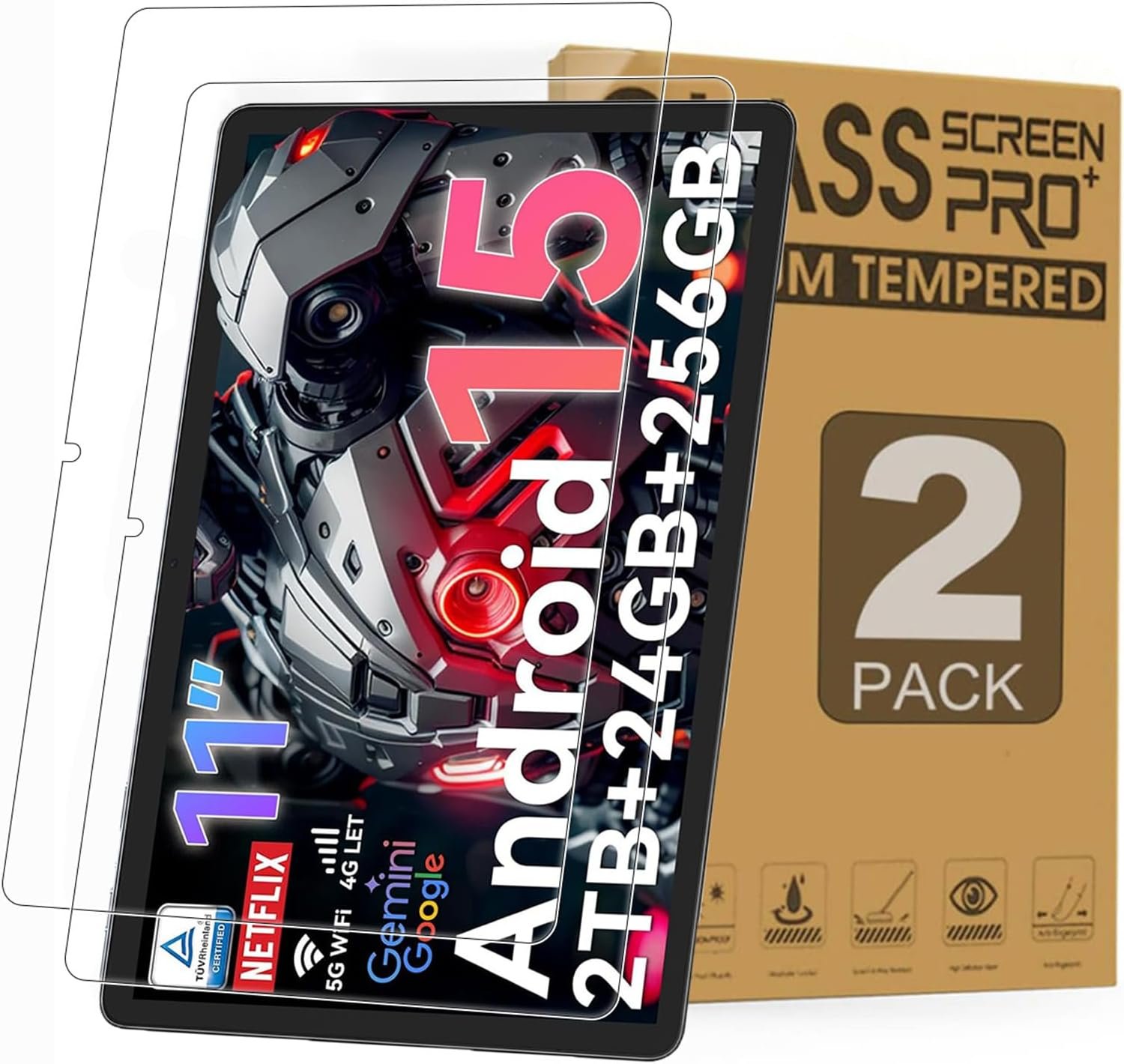 Lot de 2 films protecteurs d'écran en verre trempé pour tablette Tabwee T90/W90 11", compatibles avec les tablettes Moonstars D126C 11"