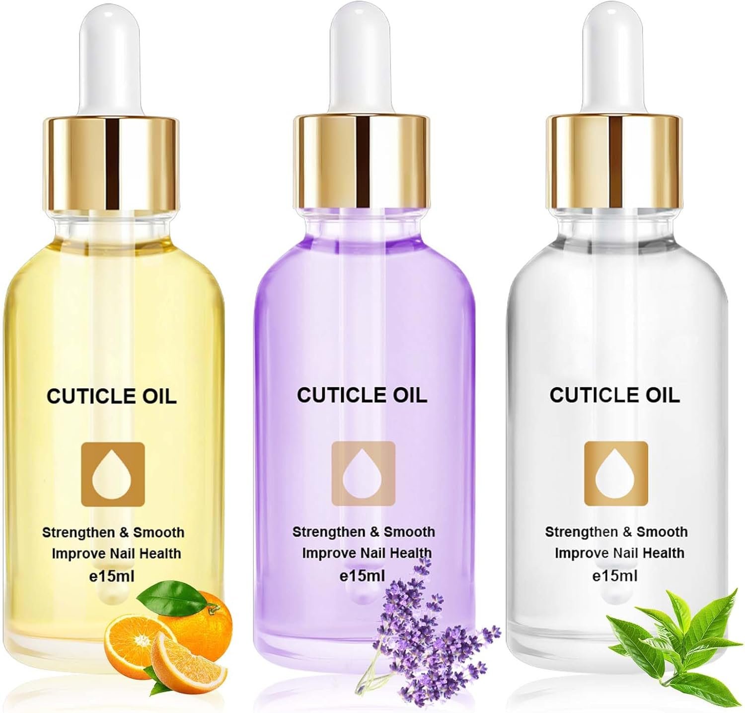 Huile pour Cuticules et Ongles 15 ml,Renforce et Adoucit Ongles/Cuticules,Soin Quotidien & Post-Manucure - Pour Mains Douces et Ongles Brillants- Soin Pro Cuticules - Orange/Lavande/Théier