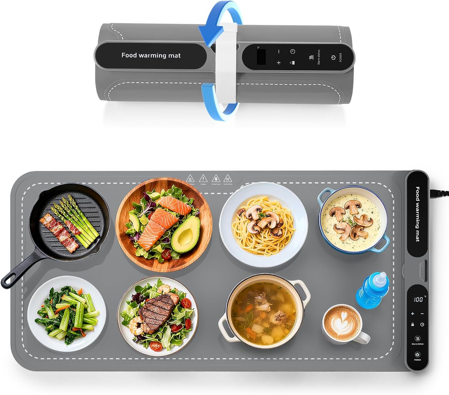 Coussin chauffant pour tapis chauffant, chauffage rapide 10 s, minuterie 7 heures, plateau chauffant électrique en silicone pour plan de travail, facile à nettoyer, barbecue, pour barbecue