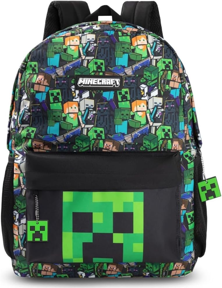 Sac à dos multicolore Steve & Creeper | Sac zippé à imprimé graphique pour la rentrée | Sac à dos pour enfants | Articles unisexes pour enfants