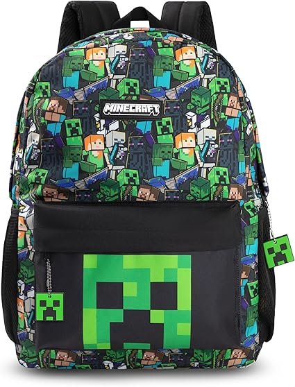 Sacs à dos d'école pour garçons | Sac à dos gamer pour enfants avec imprimés Creeper, Zombie, Squelette, Enderman et Araignée des cavernes | Sac à dos pour personnages, pour l'école