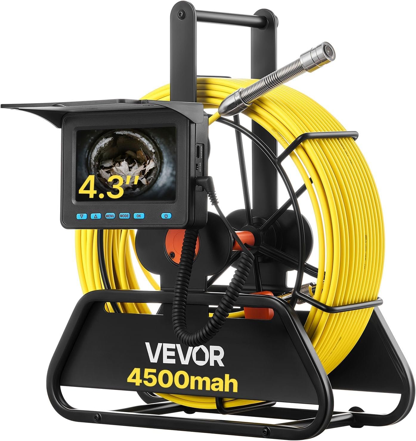VEVOR Caméra Inspection Canalisation 30 m Caméra Endoscopique Écran 11 cm Endoscope Canalisation pour Conduits Égouts Plomberie, Étanche IP68 6 LED Éclairage Réglable Batterie 4500 mAh Carte SD 16 Go
