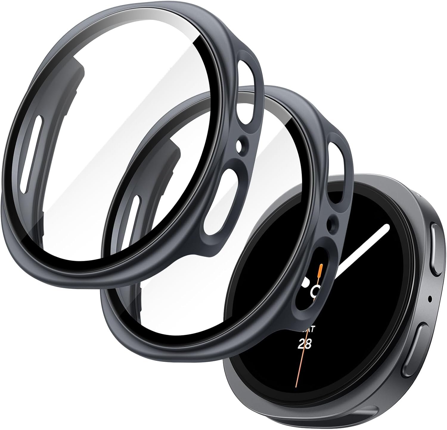 Coque avec Protection D'écran pour Samsung Galaxy Watch 8 44mm, Étui Housse de Protecteur Globale, Film en Verre Trempé Intégré Haute Sensibilité, Lot de 2 (Graphite)