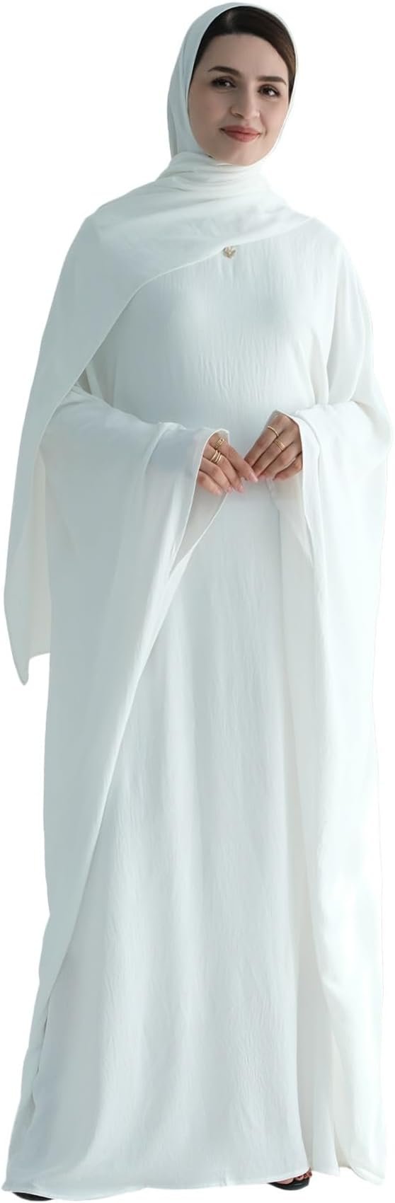 Abaya Muslim Women Dress Batwing Sleeve Loose Maxi Modest Islamic Clothes Prayer Dress with Hijab Scarf