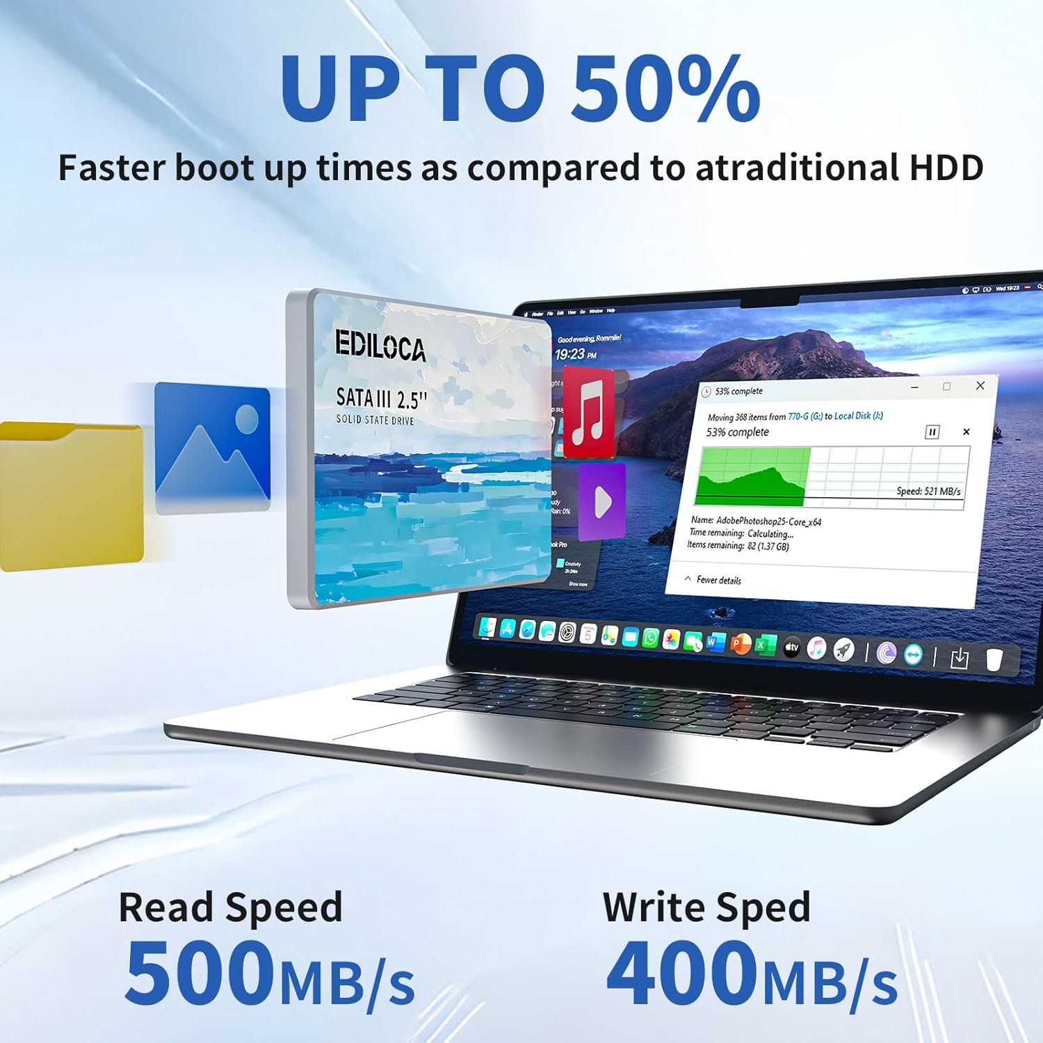 Disque Dur Interne SSD SATA 2To 3D NAND 2,5" SATA III 6 Go/S, 720 TBW (téraoctets écrits) Jusqu'à 500 mo/s pour Ordinateur Portable et Ordinateur de Bureau