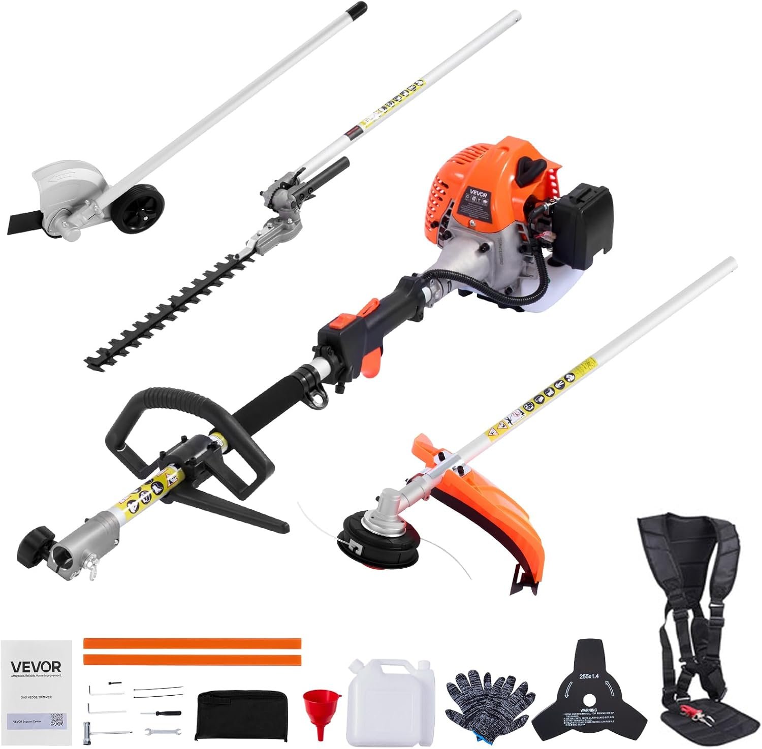 Gas Hedge Trimmer, 2 Cycle Gas Power Handheld Hedge Trimmer, 4-in-1 26cc Weed Eater with Protective Gear Set, Includes Hedge and String Trimmer, Edger, Brush Cutter, for Trimming