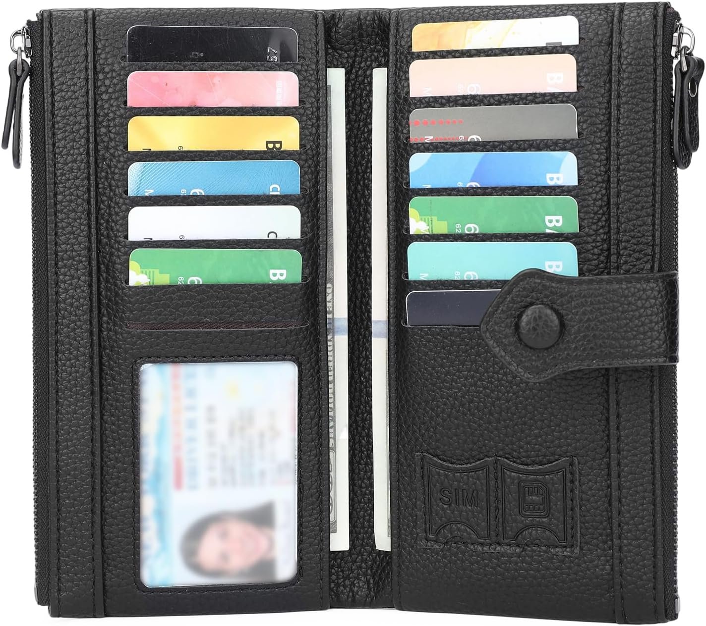 Portefeuille pour femme avec blocage RFID à deux volets de grande taille avec plusieurs fentes pour cartes, Classique