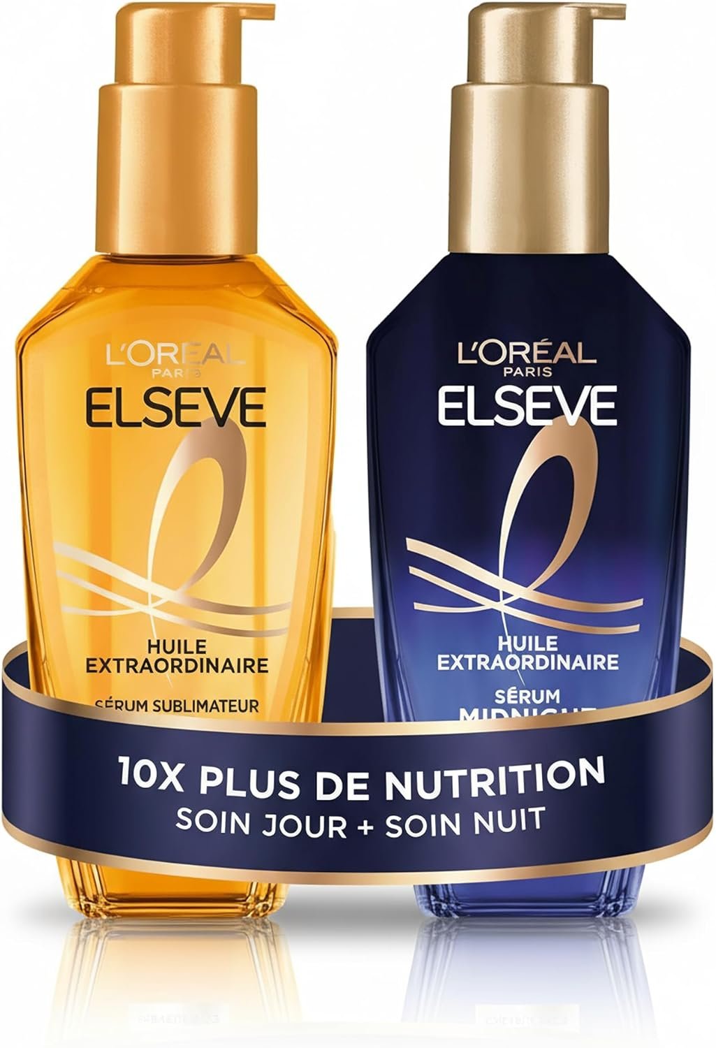 Routine Nutrition Intense - Tous Types de Cheveux Secs - Jour et Nuit - Soin Sublimateur Universel + Sérum Midnight - Elseve Huile Extraordinaire