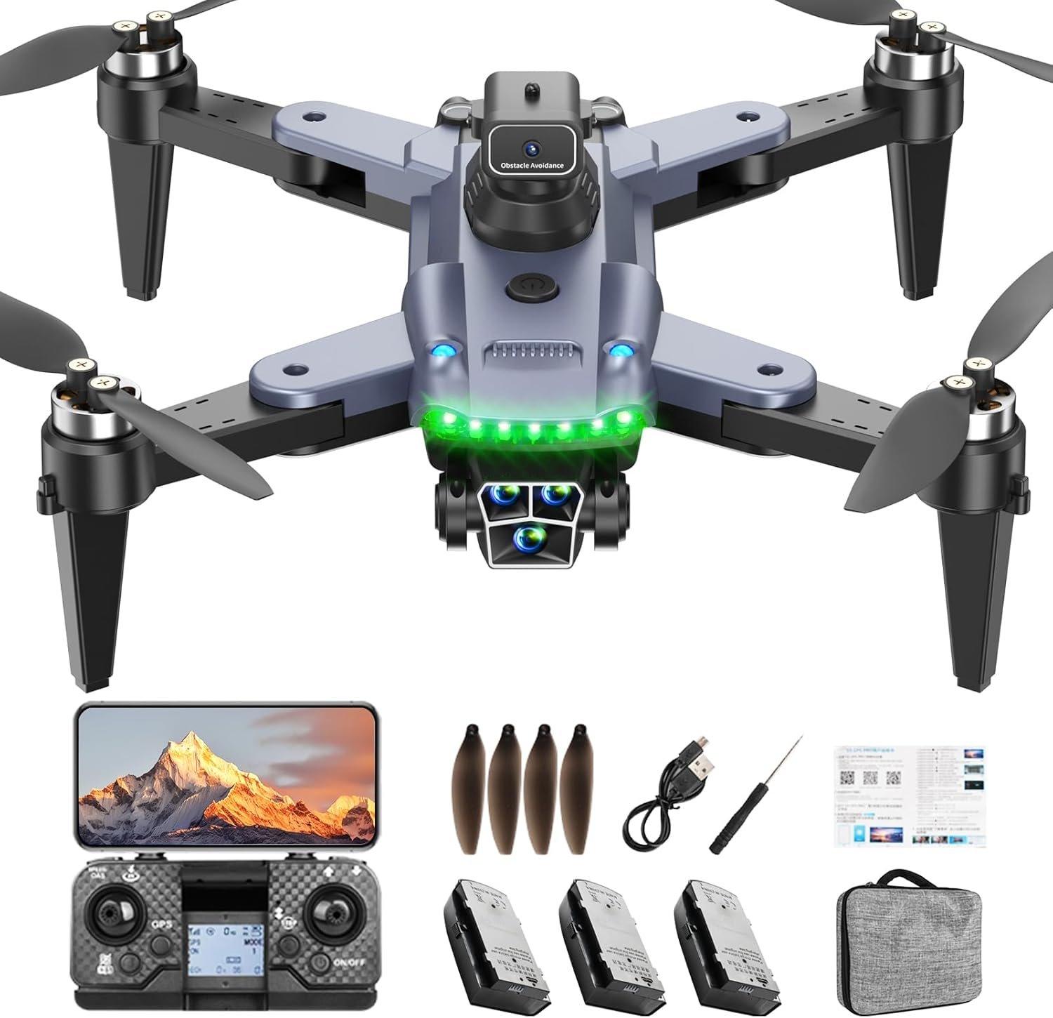 Drone GPS avec Caméra 4K Wi‑Fi 5G, S166, 60 Min d'Autonomie, Moteur sans Balais, Retour Auto, Suivez-moi, Résistance au Vent, <249g, 3 Batteries, Idéal pour Adultes (Noir)