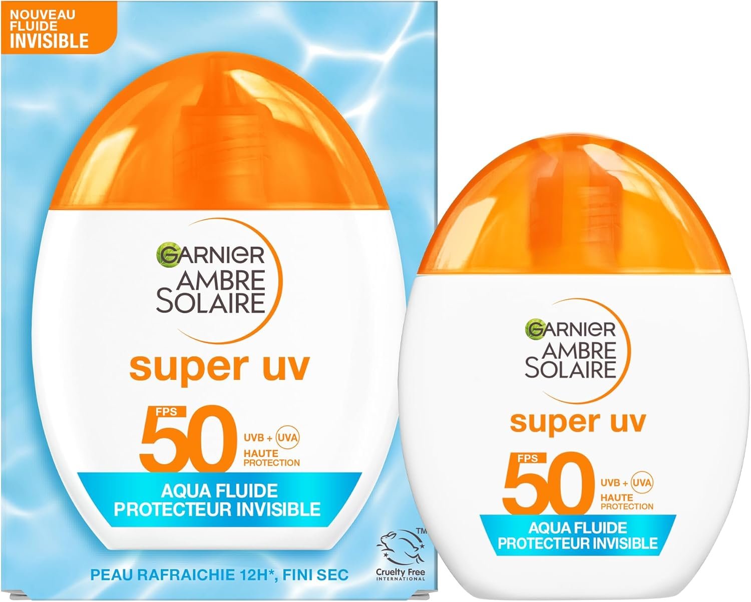 Ambre Solaire Acide Hyaluronique - Aqua Fluide Invisible SPF50 - Fluide Solaire Non Teintée - Matifie, Protège, Illumine & Hydrate - Légère & Non Grasse - Tous Types de Peaux - 40 ml