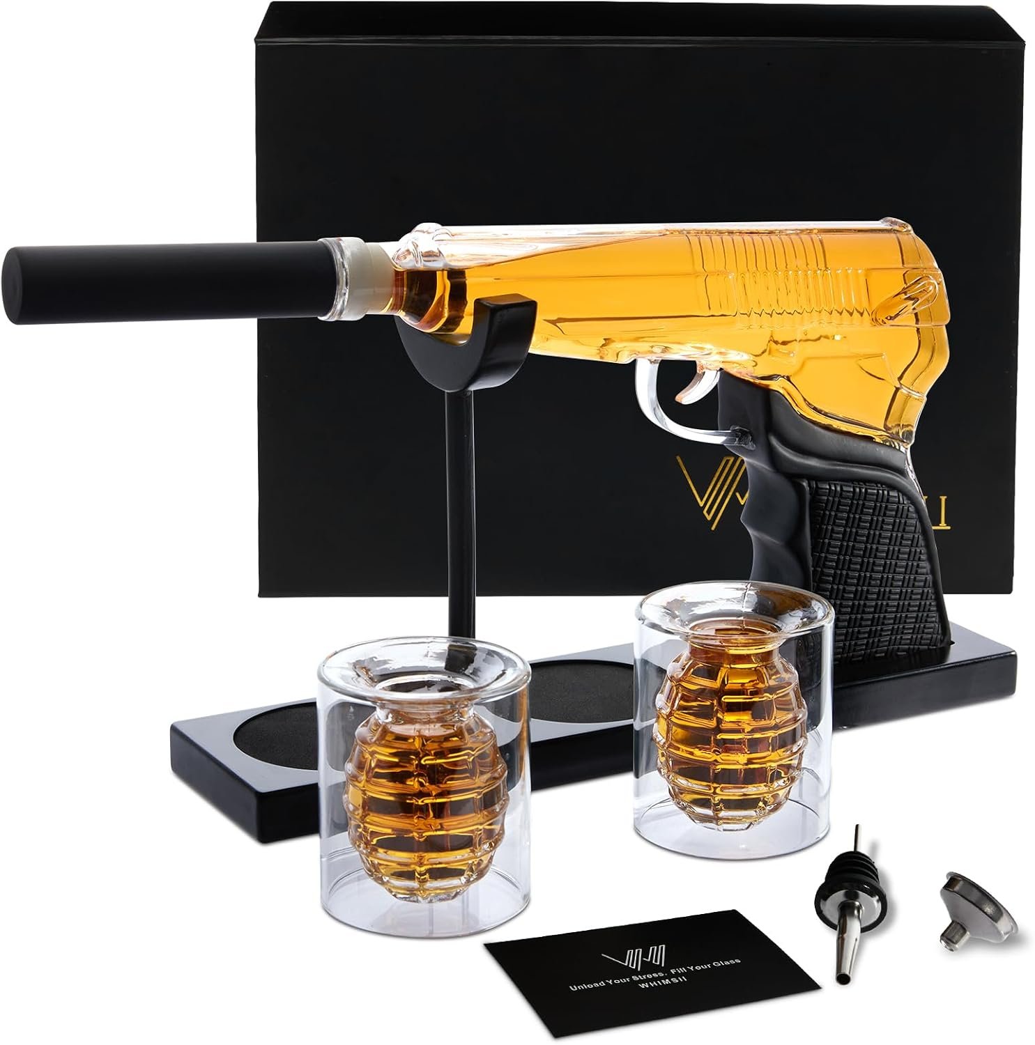 Ensemble de décanteur à whisky pistolet pour hommes – Décanteur pistolet de 400ML + 2 verres grenade – Ensembles de décanteur à whisky premium pour hommes, idée cadeau idéale pour les occasions