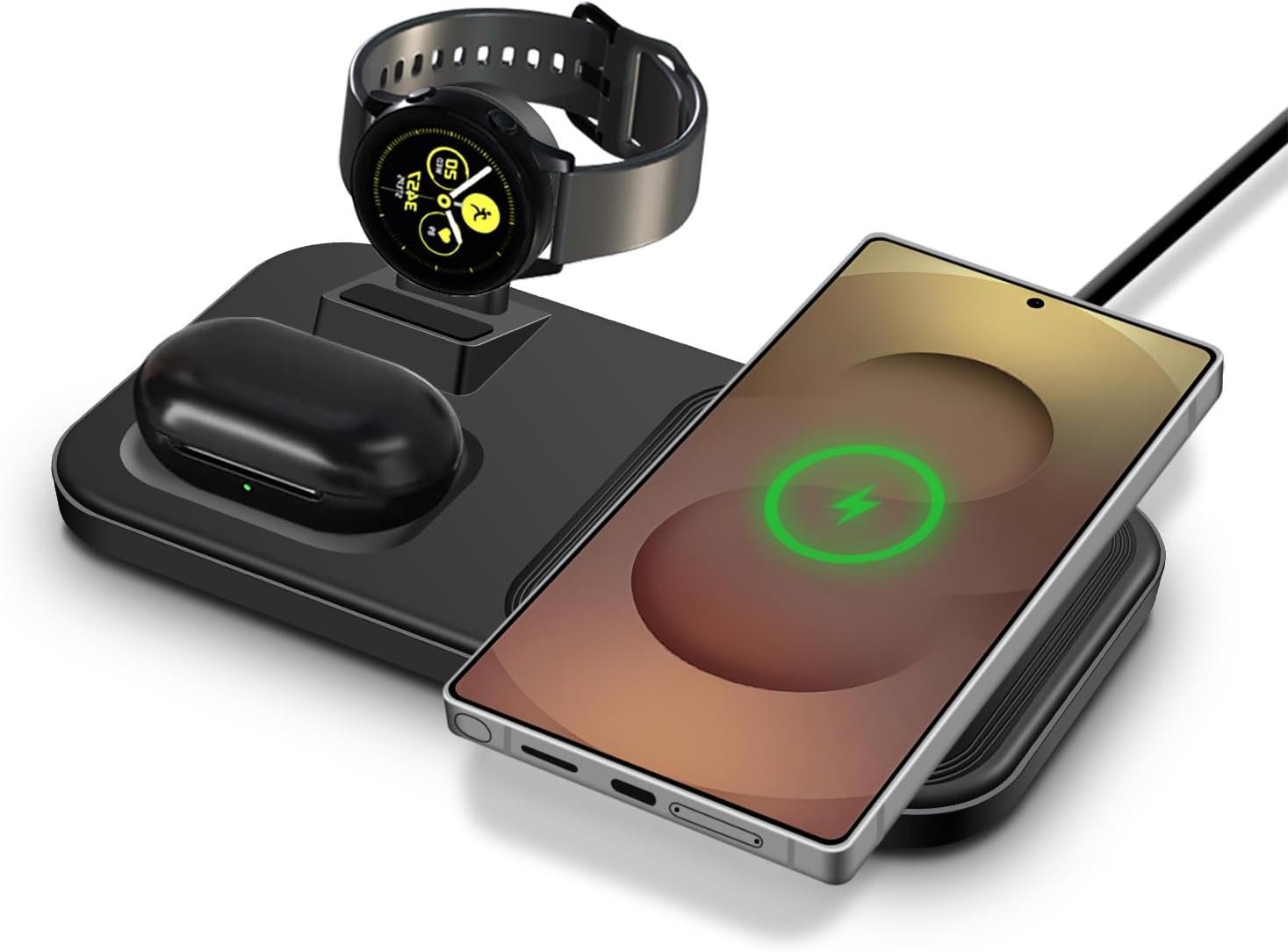 Chargeur sans Fil pour Samsung,Station de Charge 3 en 1 pour Galaxy S25 S24 S23 S22,Z Flod 7 6/Z Flip 7 6, Chargeur Induction pour Galaxy Watch 8/8 Classic/Ultra/7/6/5,Galaxy Buds 3/3 Pro/2 Pro