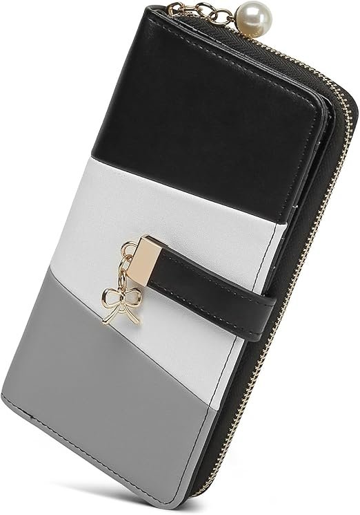 Portefeuille Femme Long Clapet en PU,12 Emplacements pour Cartes,Motifs Secrets élégants,Idéal pour Shopping,Travail,Voyage et Sorties Quotidianes