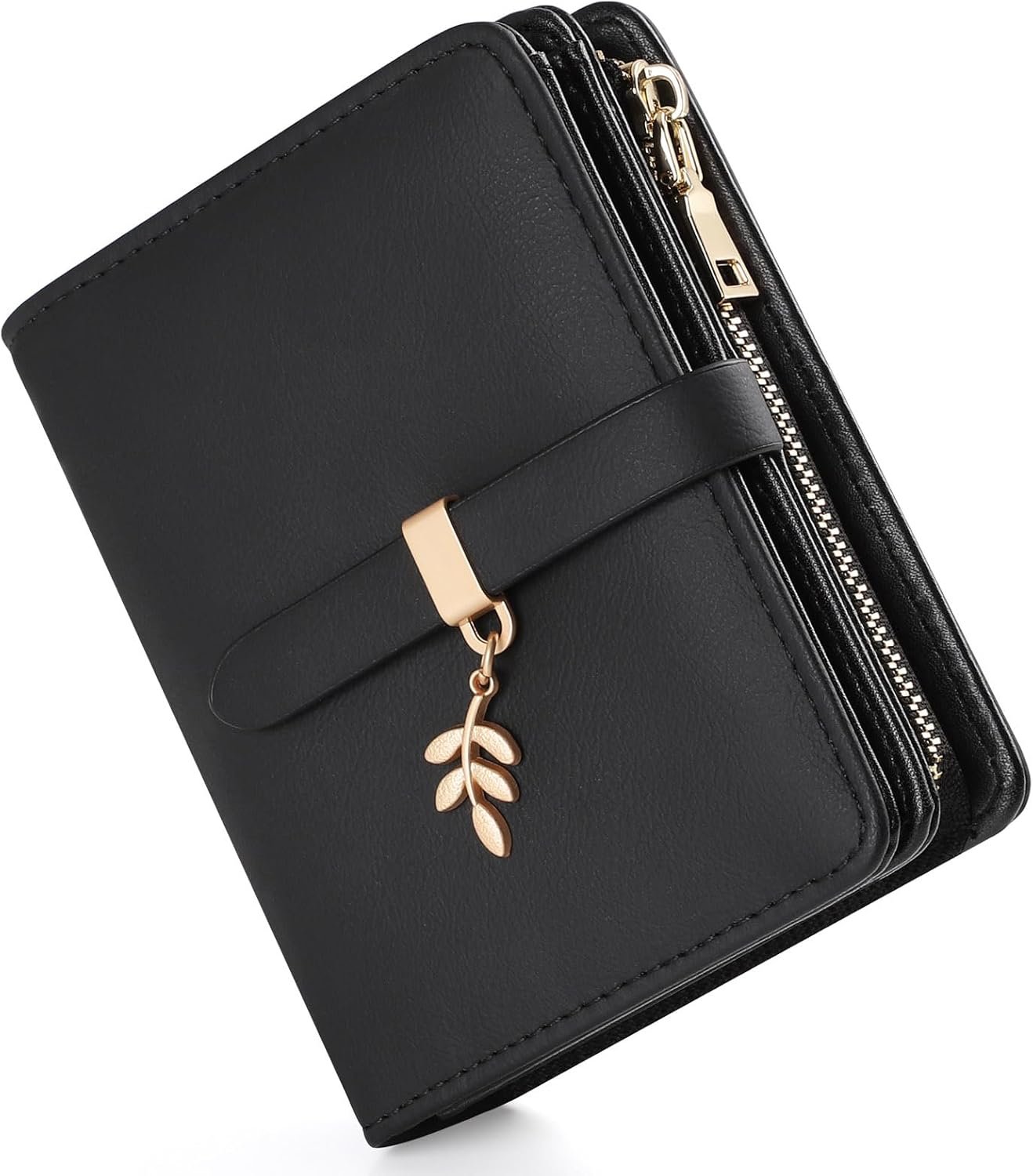 Portefeuille Femme Cuir PU, Porte Monnaie Femme Blocage RFID Petit Portefeuilles et Porte-Cartes avec Fermeture éclair Poche à Monnaie et Fenêtre ID Pendentif Feuille