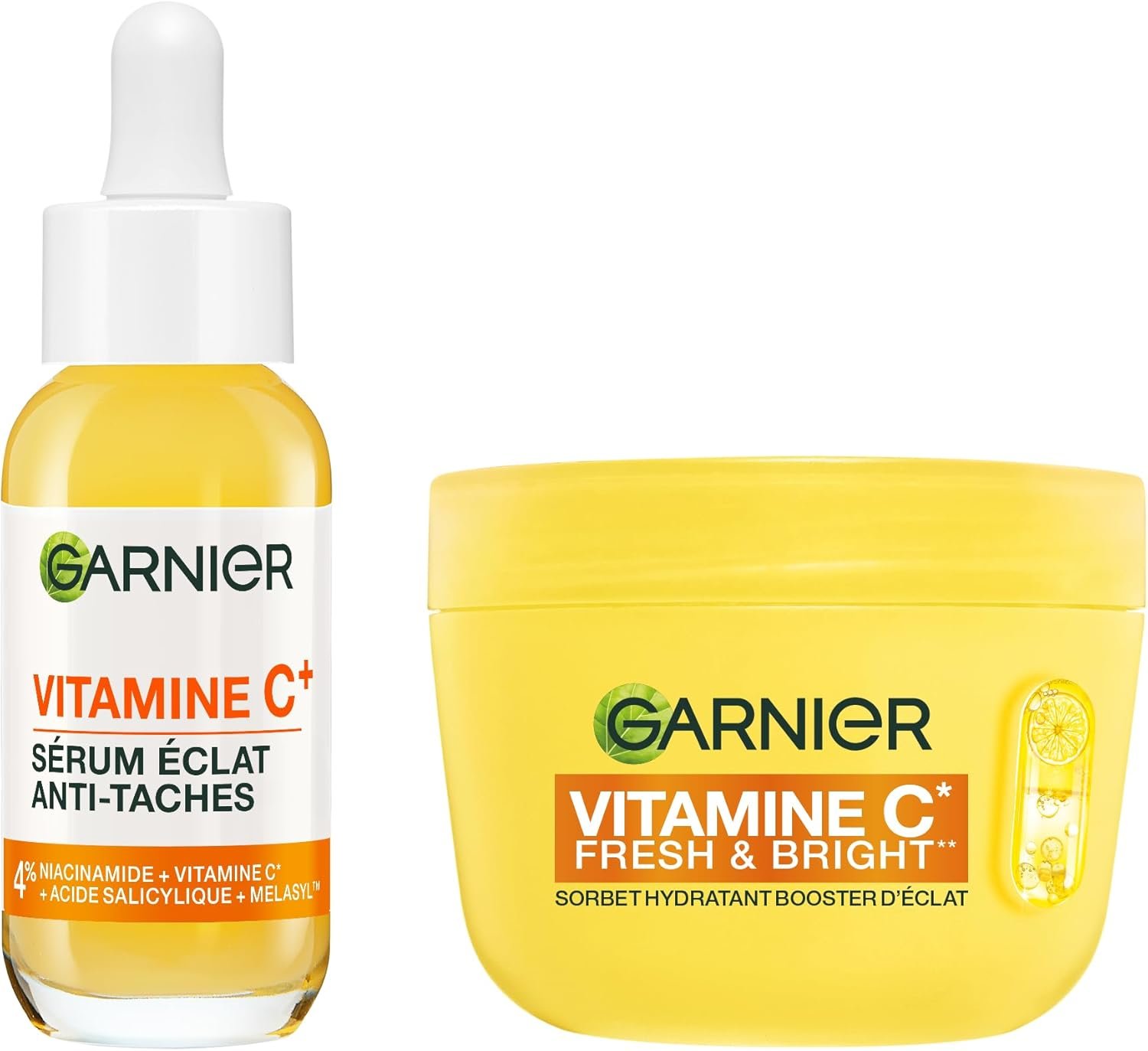 GARNIER - SkinActive Vitamine C - Crème Sorbet Hydratante Fresh & Bright (85 ml) + Sérum Jour Vitamine C (30 ml) - Réduit Les Taches Brunes, Unifie & Boost l’Éclat du Teint - Tous Types de Peaux