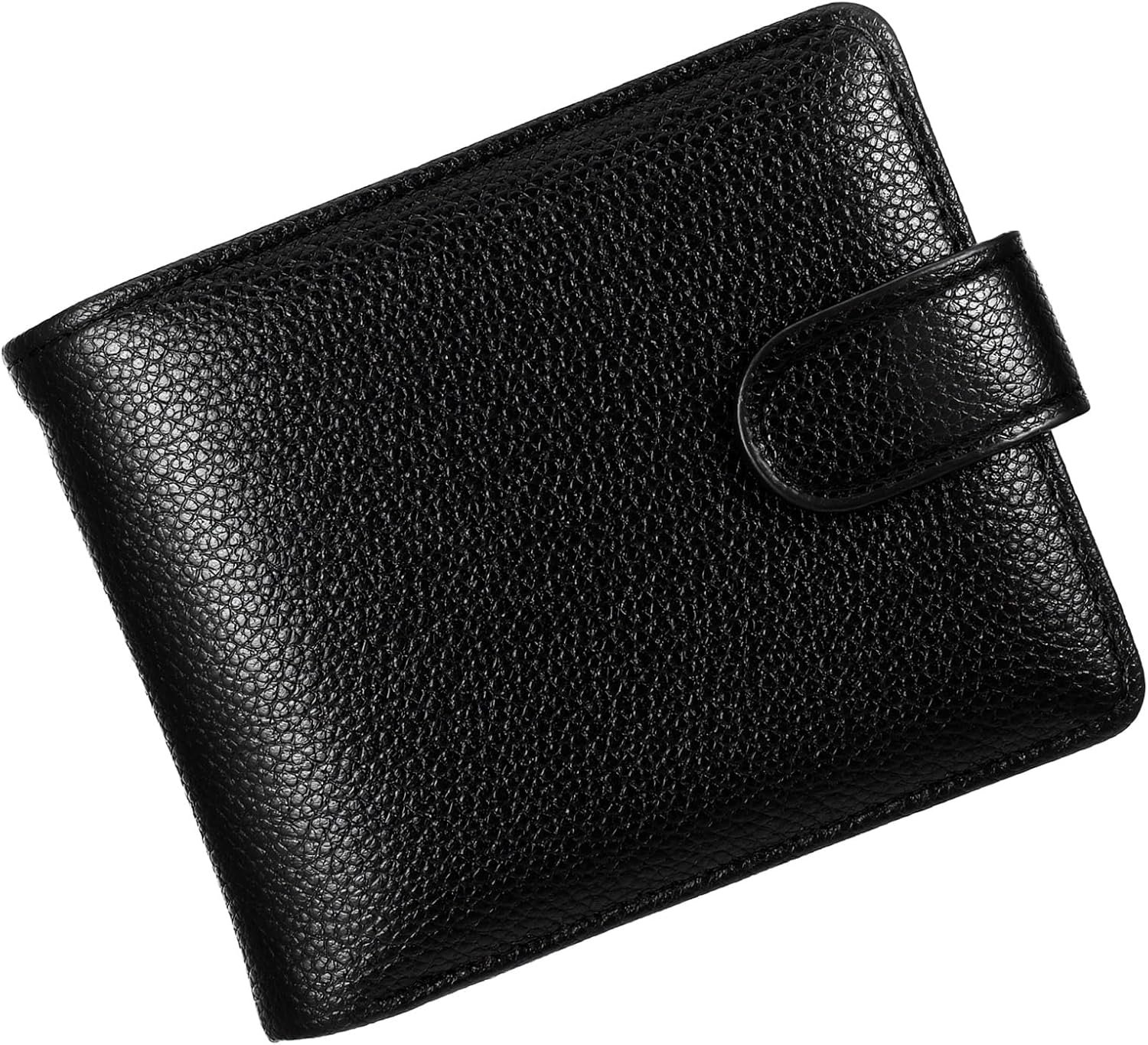Portefeuille multifonction en cuir noir pour homme avec fentes pour cartes, boucle et fenêtre pour carte d'identité, poche pour pièces de monnaie, voyage quotidien, fin à deux volets