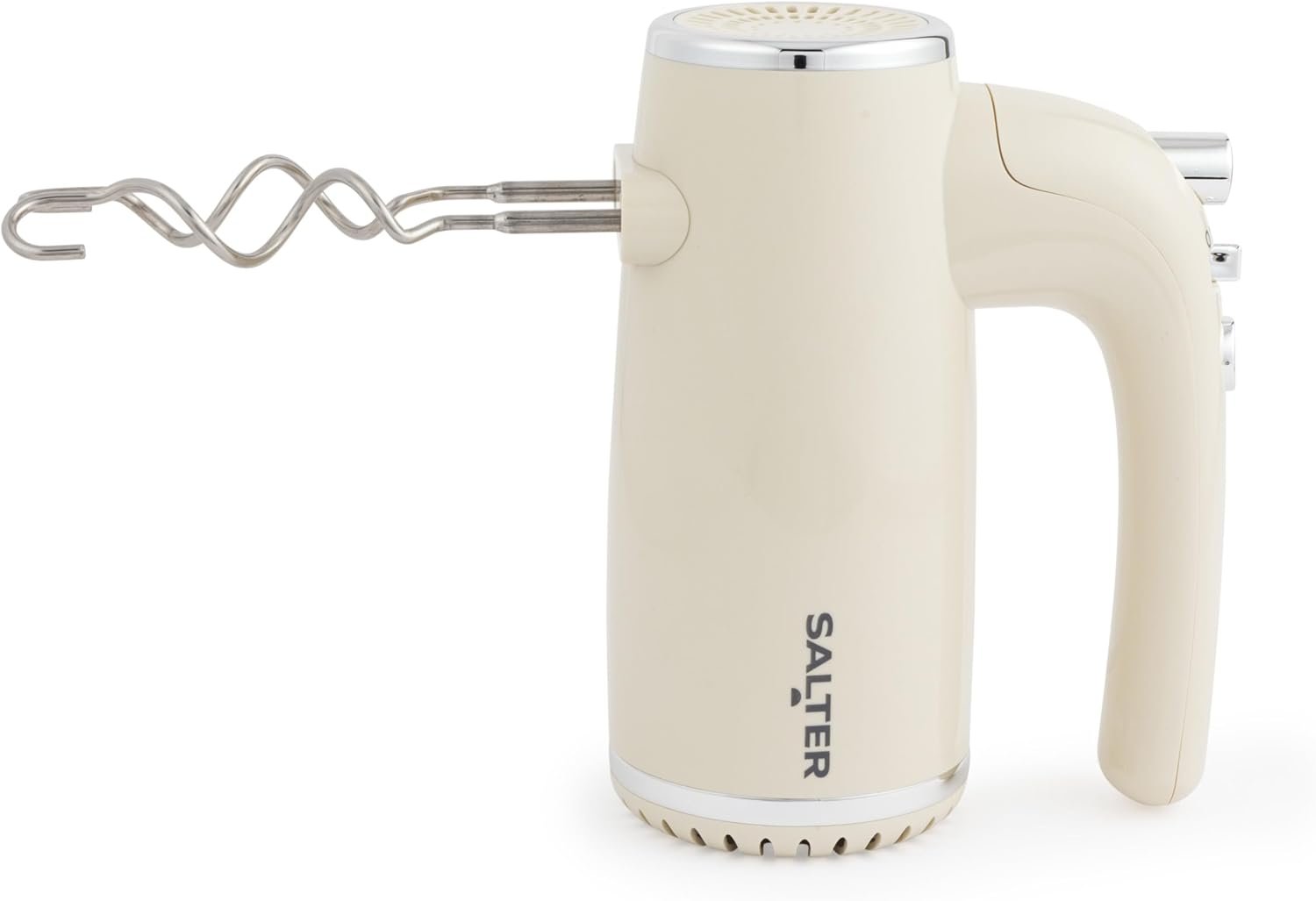 Cream Retro Hand Mixer – Batteur électrique, 5 vitesses + Turbo, accessoires XL batteur chromé et crochet pétrisseur, mixeur pour pâtisserie, pâte à pizza, meringue, fonction éjection, 400W