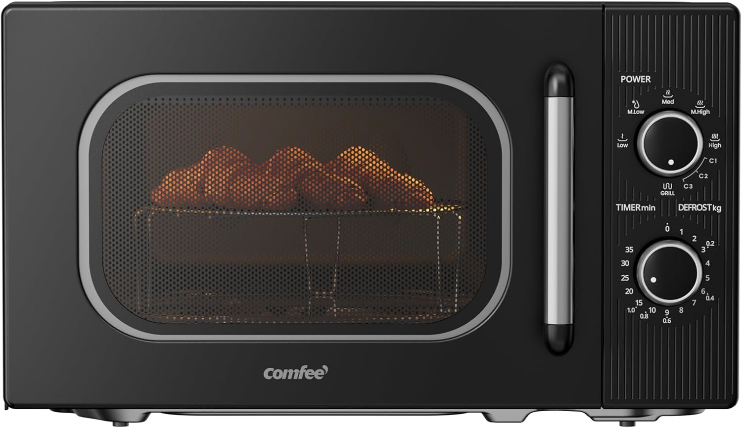 Four à Micro-ondes avec Grill, 20 Litres, 700 W, Grill 1000 W, 5 Niveaux de Puissance, Minuterie 1-35 min, Design Compact, Noir