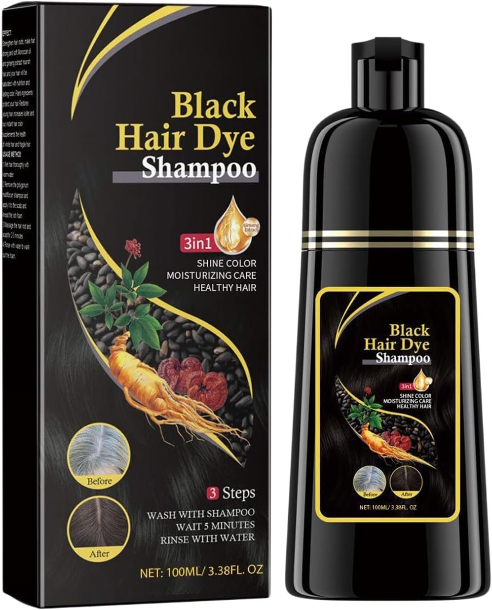 Shampoing Colorant, Hair Dye Shampoo 3 en 1, Shampoing Cheveux Blanc Instantanée, Instant Hair Dye Shampoo, Couleur Naturelle, Convient à Toutes les Couleurs de Cheveux