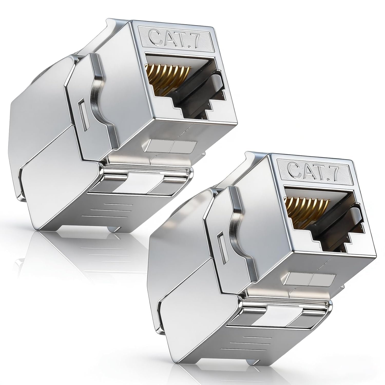 Lot de 2 modules Keystone RJ45 CAT 7 femelle câble pour CAT7 CAT6 CAT6a, LAN 10 Gbits à 1000 MHz AWG 22-24 sans outil LSA entièrement blindé STP Prise encastrable RJ45 femelle Borne de coup