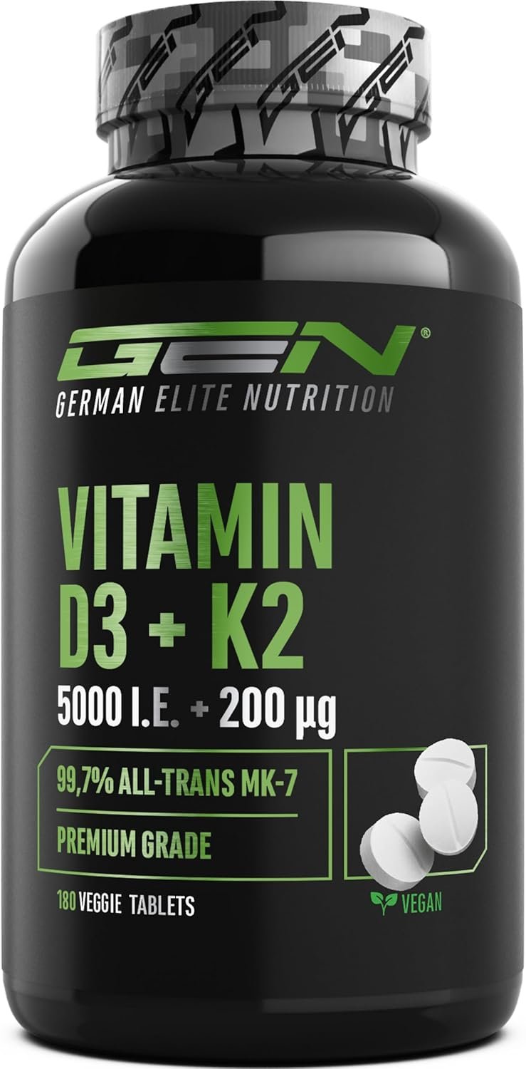 Vitamine D3 + K2 Depot - 180 comprimés avec 5000 UI de D3 + 200 mcg de K2 (MK7) - qualité premium : K2VITAL® de Kappa - 99,7% All-Trans K2-MK7 - végan, fortement dosé, sans additifs inutiles