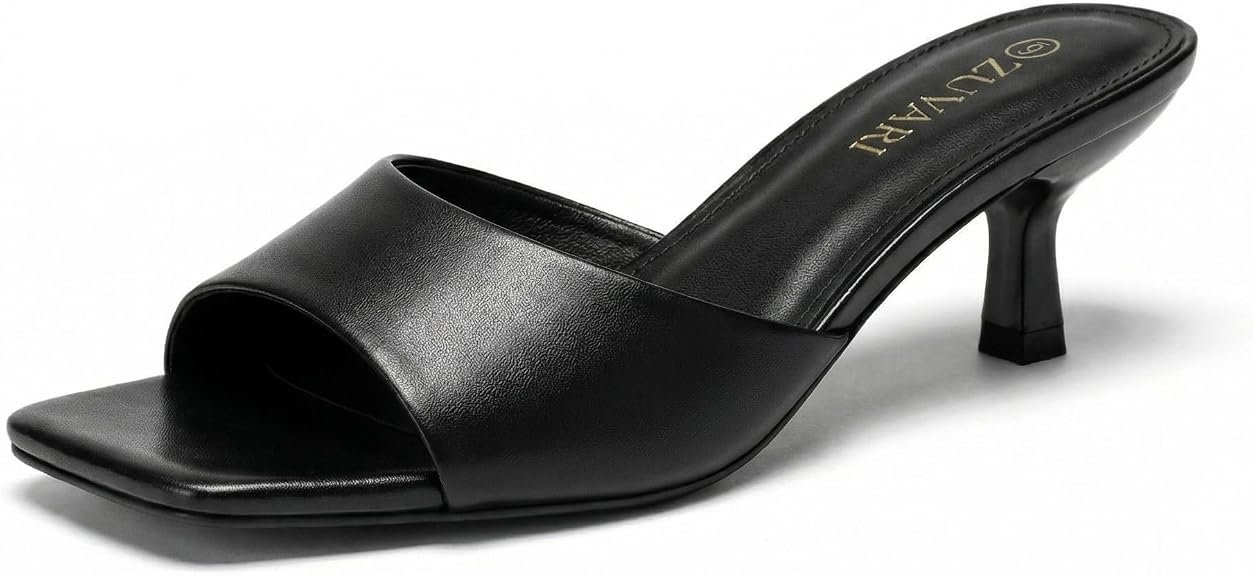 Talons pour chatons pour femmes Sandales Carrées à bout ouvert Stiletto 2 pouces à talons bas Mules Glissades habillées confortables à un groupe à talons courts Fête de mariage Prom Daily