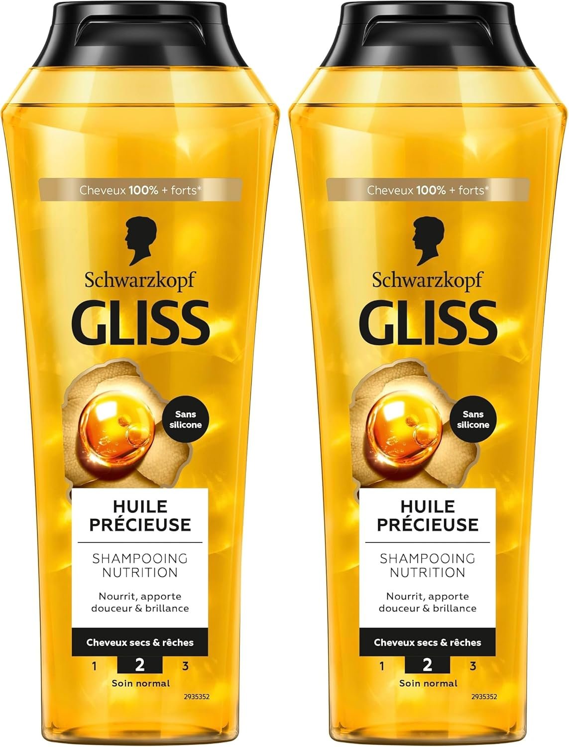 Shampooing Nutrition - Huile Précieuse - Sans Silicone - Nourrit - Apporte Douceur & Brillance - Cheveux secs & rêches - Cheveux 100% Plus Forts - Soin Normal - 250ml (Lot de 2)