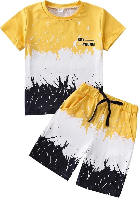 Enfants Tween Garçon Casual Vêtements Set Lettre Graphique Colorblock Tee + Shorts Ensemble De Vêtements D'été 4-14 Ans