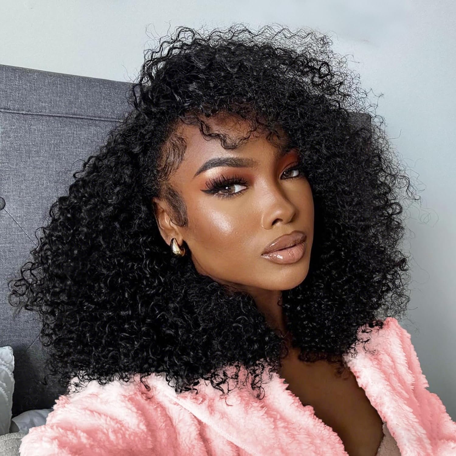 Half Wig Human Hair Kinky Curly Perruque Demi Tete Cheveux Humain 14 Pouces Kinky Curly Half Wig 1B#