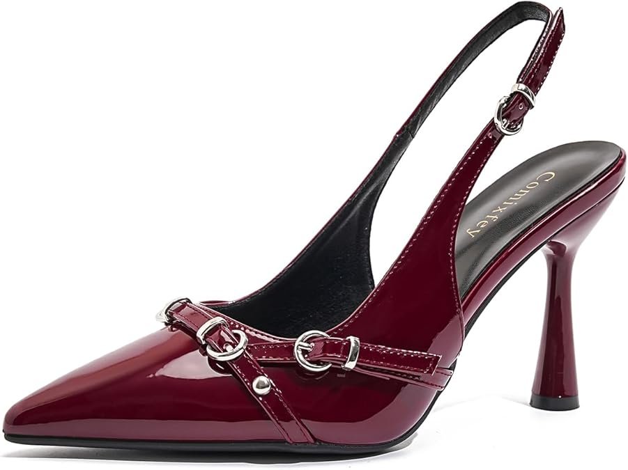 Women's Pointed Toe Slingback Pumps | High Stiletto Heels with Adjustable Buckle
