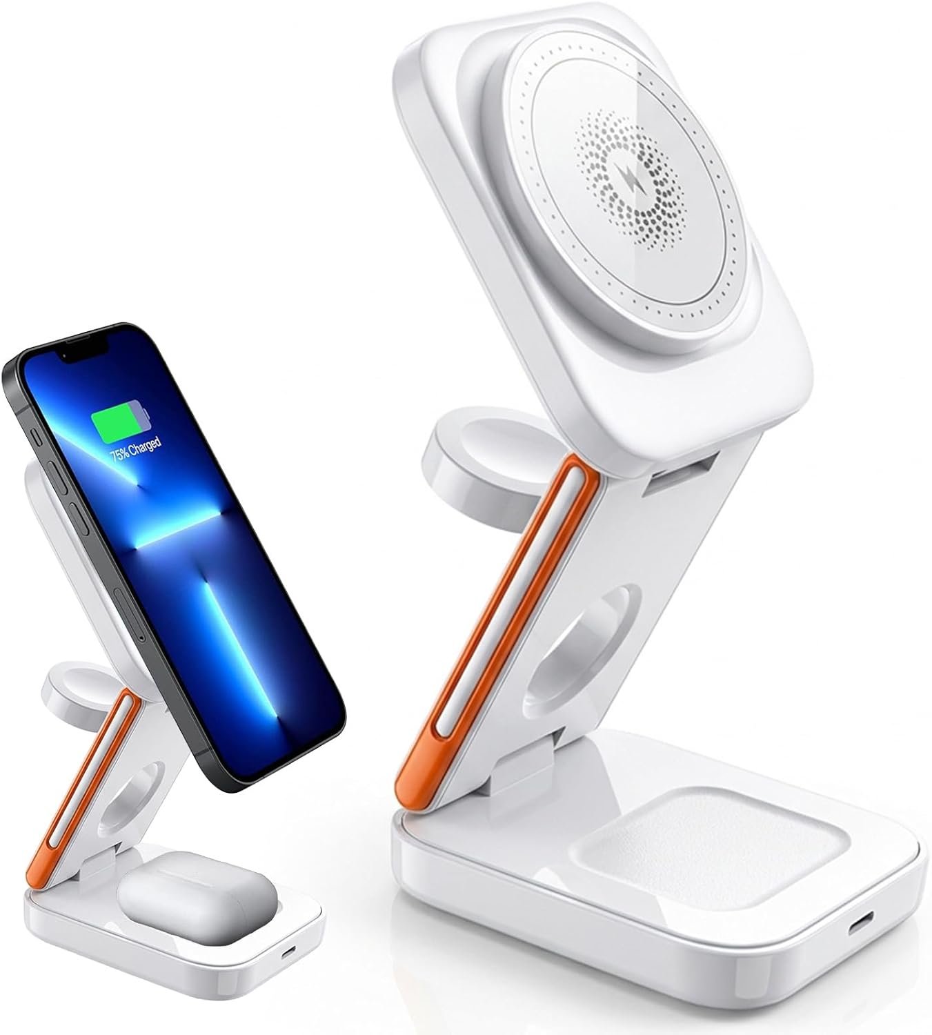 3-en-1 Chargeur sans Fil Pliable 15W, Station de Charge Rapide Compatible avec iPhone 17/16/15/14/13/12, Dock de Voyage Compact, Apple Watch Ultra/SE/10/9/8/7/6/5/4/3/2, AirPods Pro/4/3/2(White)