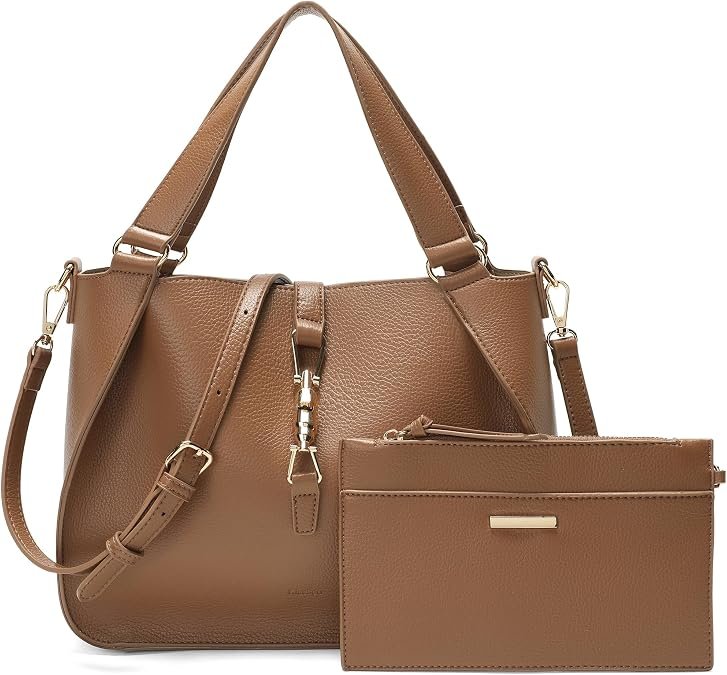 Women's Satchel Handbag with Matching Wristlet Designer Purses and Handbags for Women with Push Lock