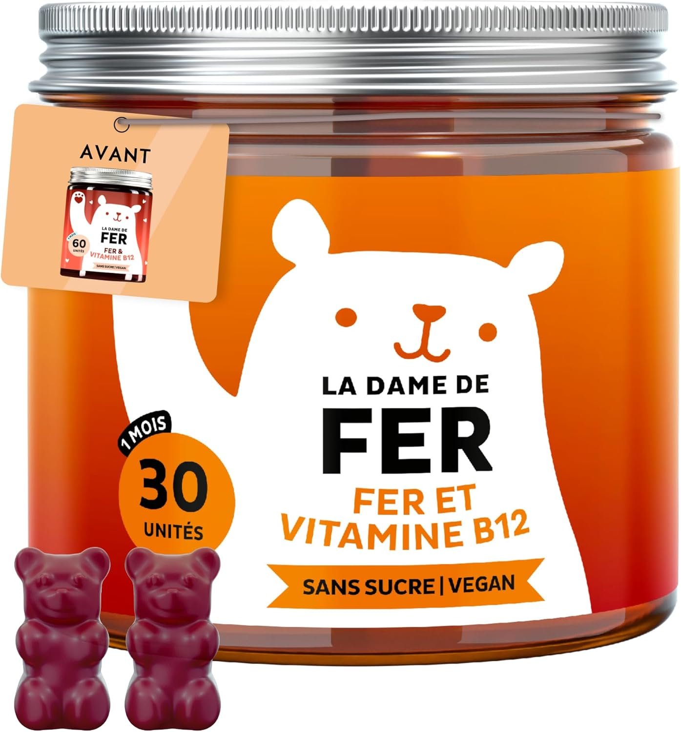 La Dame de Fer - Gummies soutenant l'Energie et Vitalité - Minéral avec complexe de vitamines B12, B1, B6, C, D et Iode - 30 pièces (1 mois) - Vegan - Sans sucre