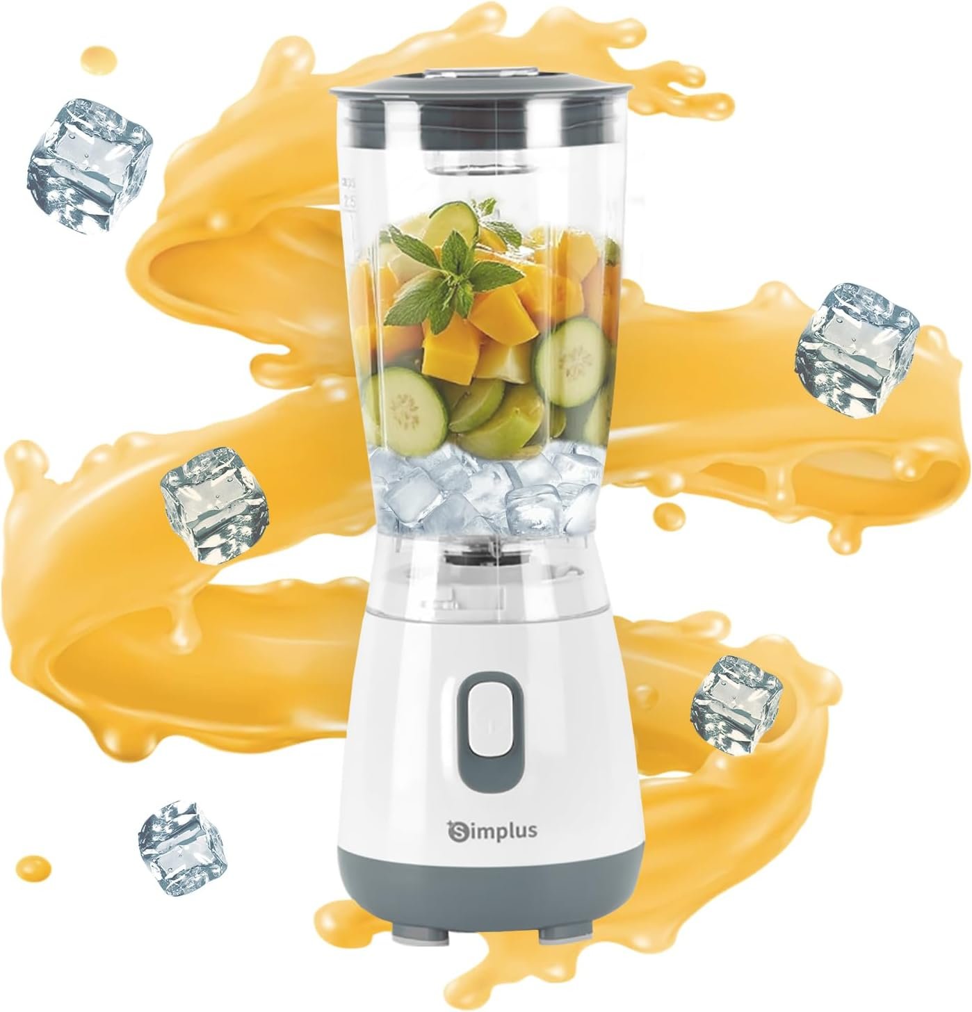 Blender Mixeur, 600ml Mini Blender, Blinder Mixeur avec 4 Lames Acier Inoxydable, 23000RPM, Extracteur de Jus Électrique pour Fruits, Shake, Smoothie et Aliments pour Bébés, Sans BPA, Blanc