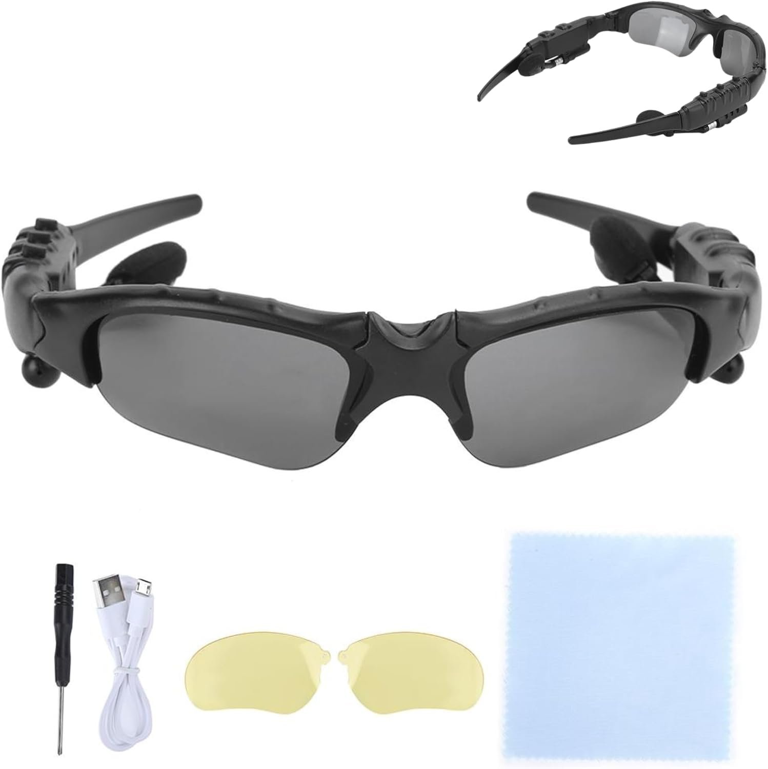 Lunettes de Soleil Bluetooth sans Fil, Lunettes Polarisées Bluetooth Intelligentes, avec Écouteurs Intégrés, pour Appels Musicaux, Sport, Conduite (Noir)