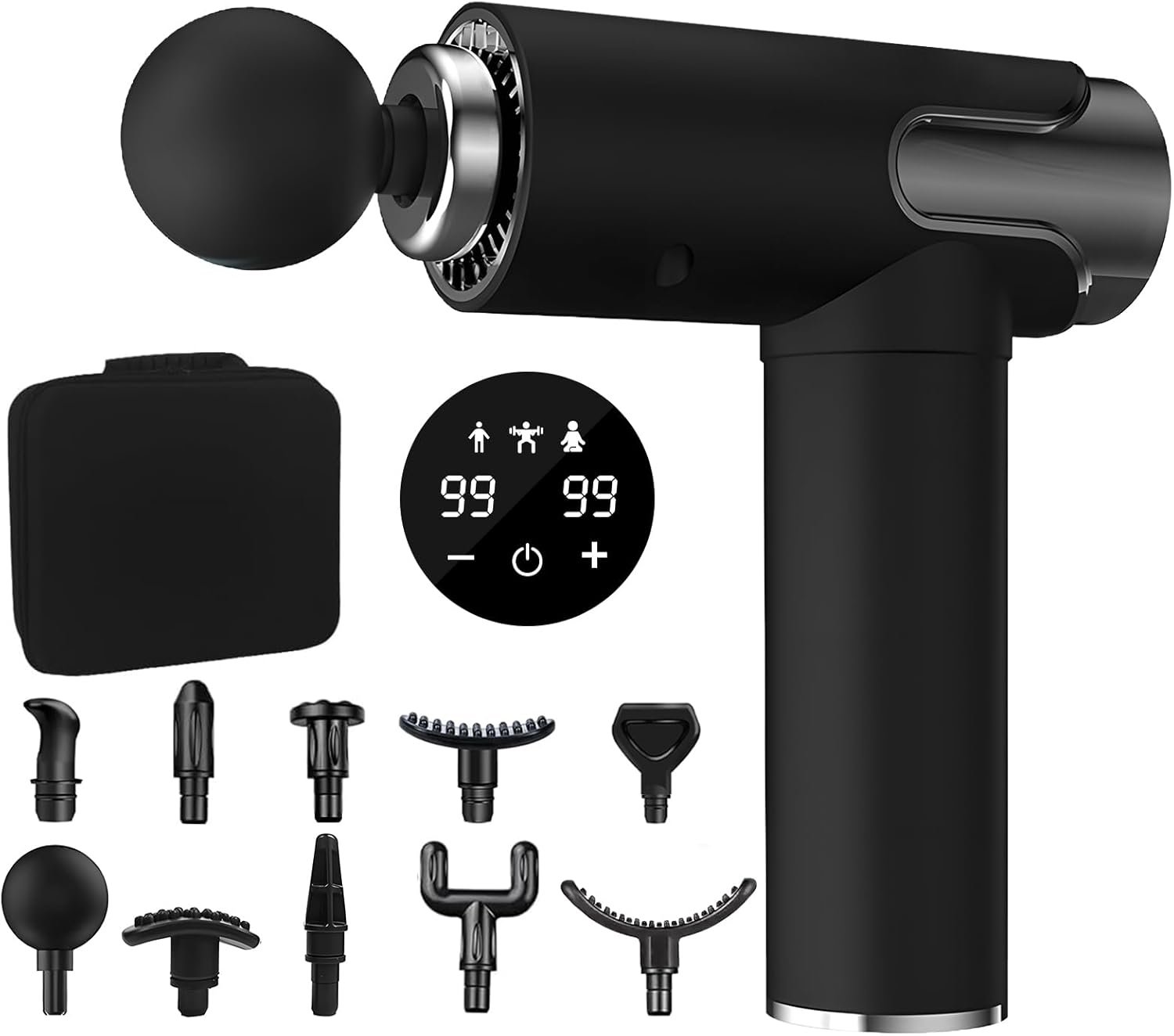 Pistolet De Massage, Masser les muscles, Appareil de Masseur de Muscle Profond, Massage Gun 99 Vitesses Avec écran Lcd 10 Embouts Pour Dos épaules, Jambes, Muscles