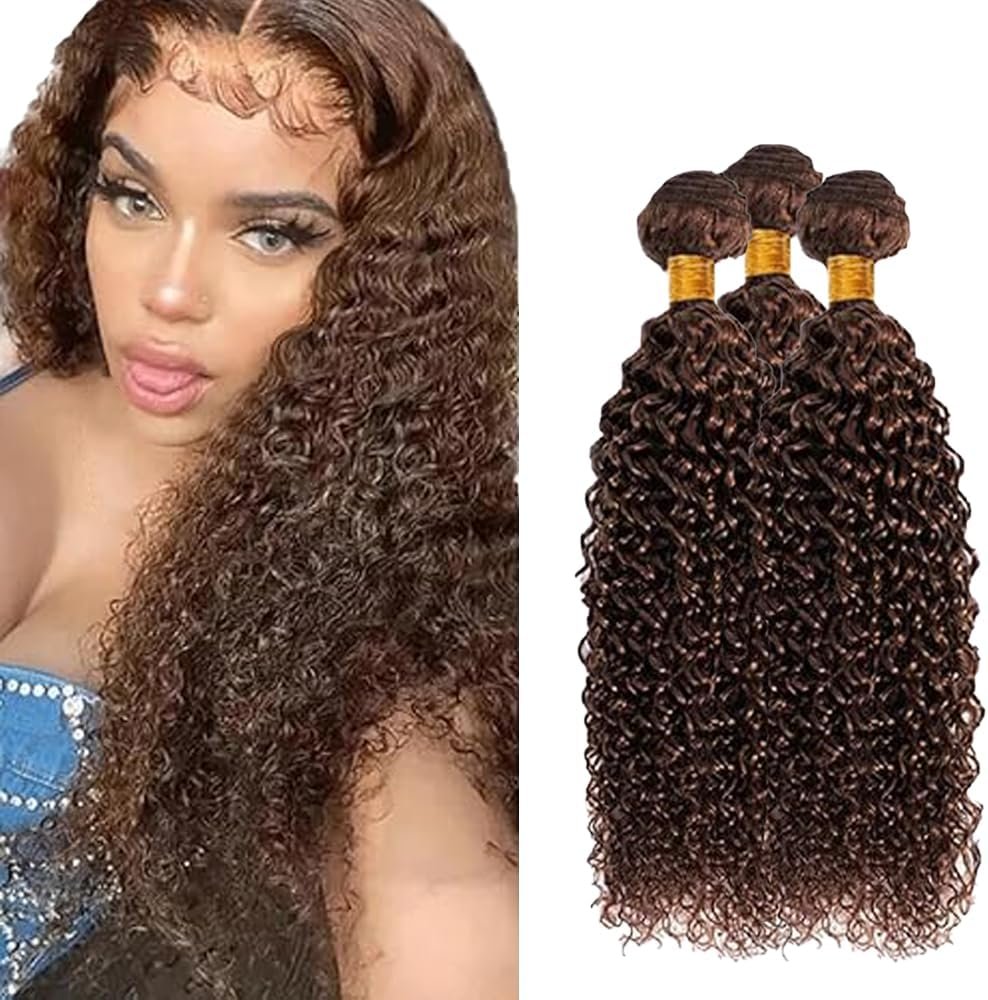 Curly Wave Human Hair Bundles #4 Chocolate Brown Bündel Echthaar pour Les Human Hair Extensions Echthaar Tressen Double Weft Remy Hair 3 Bundle Total 300g 30 30 30 Inch Couleur #4--C