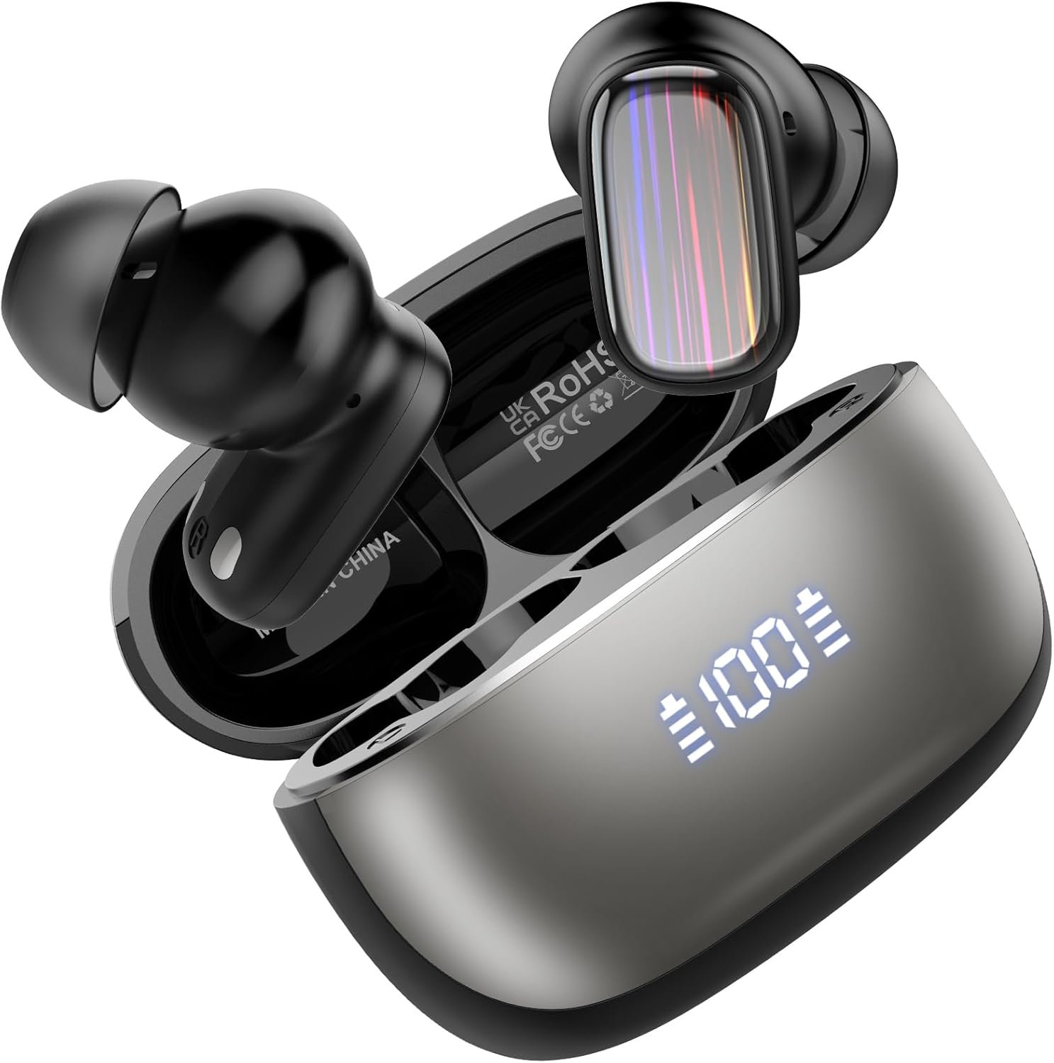 Ecouteur Traducteur Instantané, 40 Heure Bluetooth 5.4 Ecouteurs sans Fil avec 164 Langues, 3 en 1 Écouteur AI Traduction Vocale Instantanée, 7 Modes de Traduction pour Affaires, Noir Pur