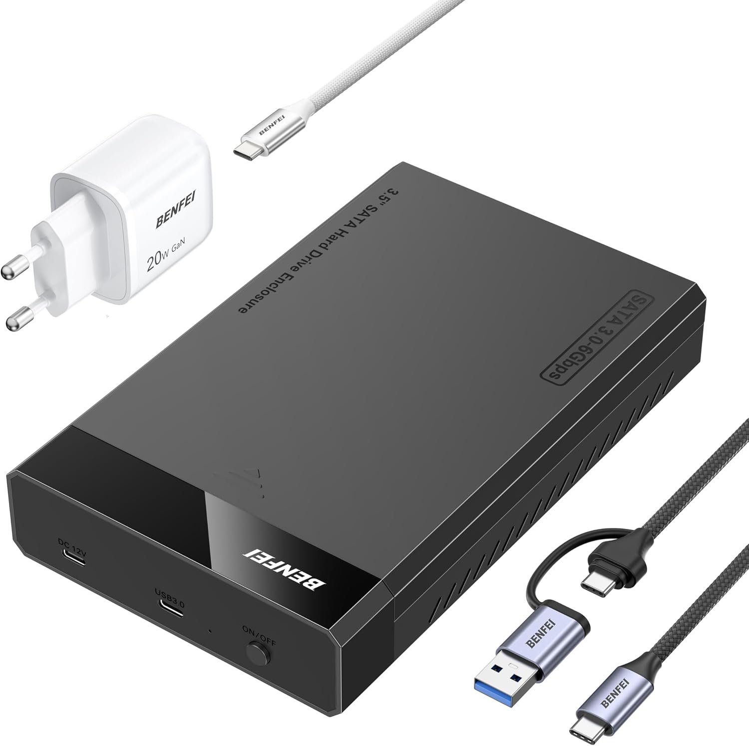Boîtier Externe pour Disque Dur/SSD SATA 3.5/2.5 Pouces, Conception sans Outil, Compatible jusqu'à 20 to et UASP