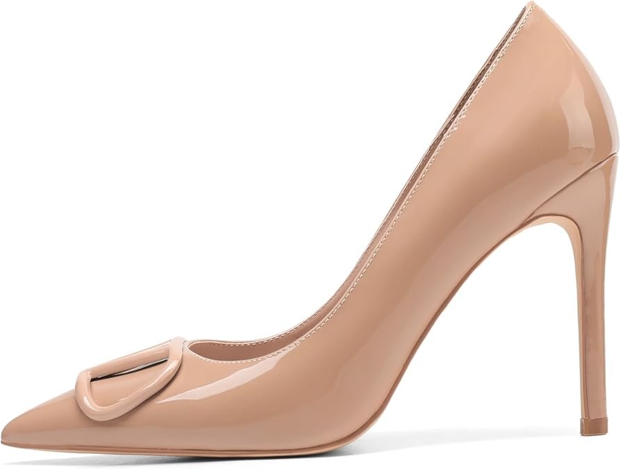 Femmes Slip sur talon haut Escarpins Mode Pointu Toe Patent Cuir Boucle Bouclé Formelle Robe Chaussures