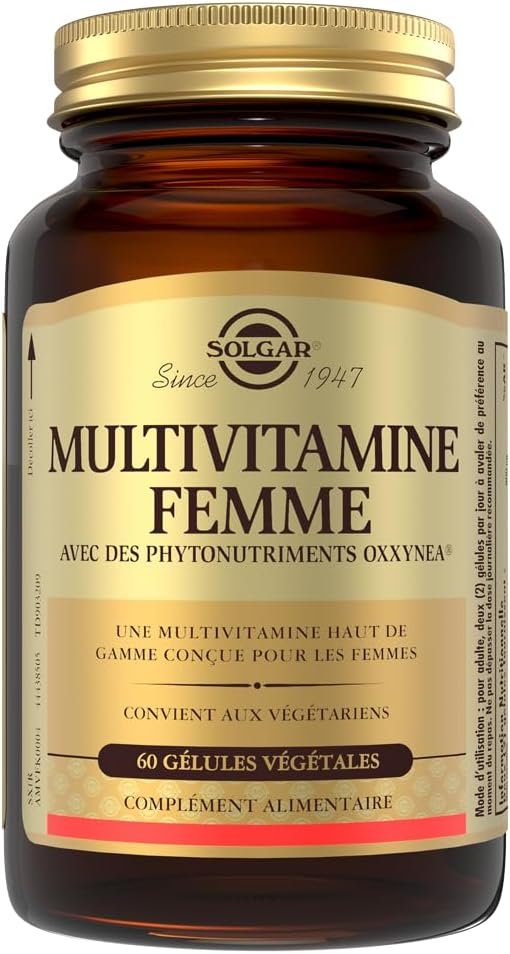 Multivitamine Femme – Réduction de la Fatigue – 13 vitamines et 9 minéraux – Zinc, Fer Bisglycinate, Phytonutriments Oxxynea – Source d'énergie – Complément Alimentaire – 60 gélules végétales